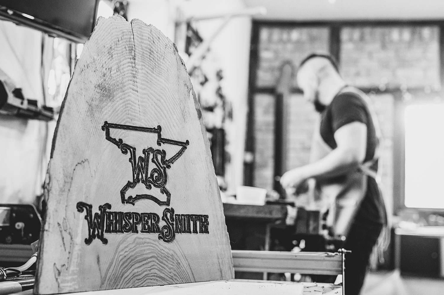 WhisperSmith workshop in black and white